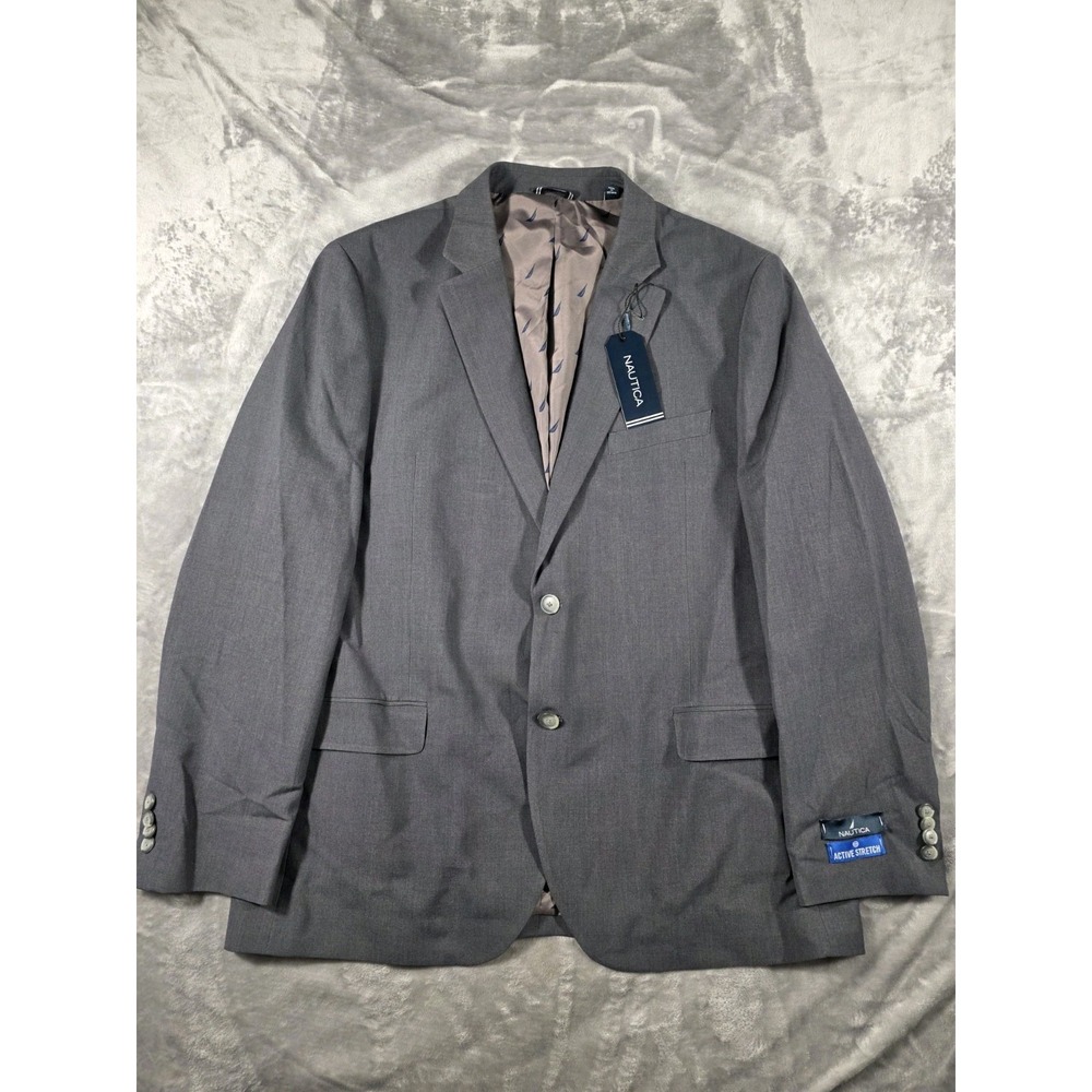 Nautica Men's Modern-Fit Active Stretch Blazer Sport Coat Gray Solid 44R NWT